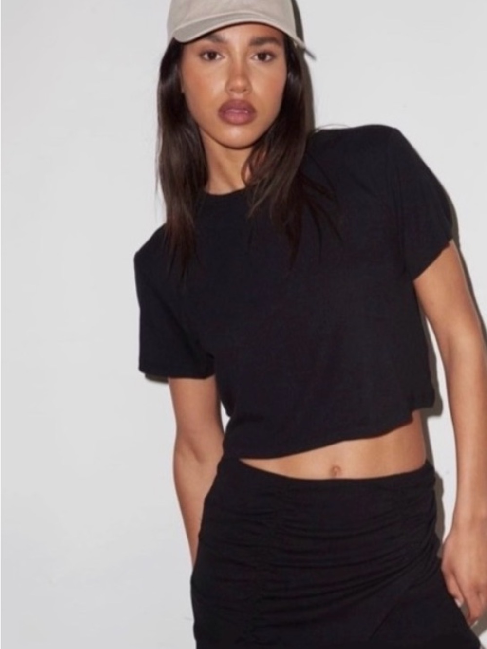 LNA Black Billie Rib Boxy Cropped Tee